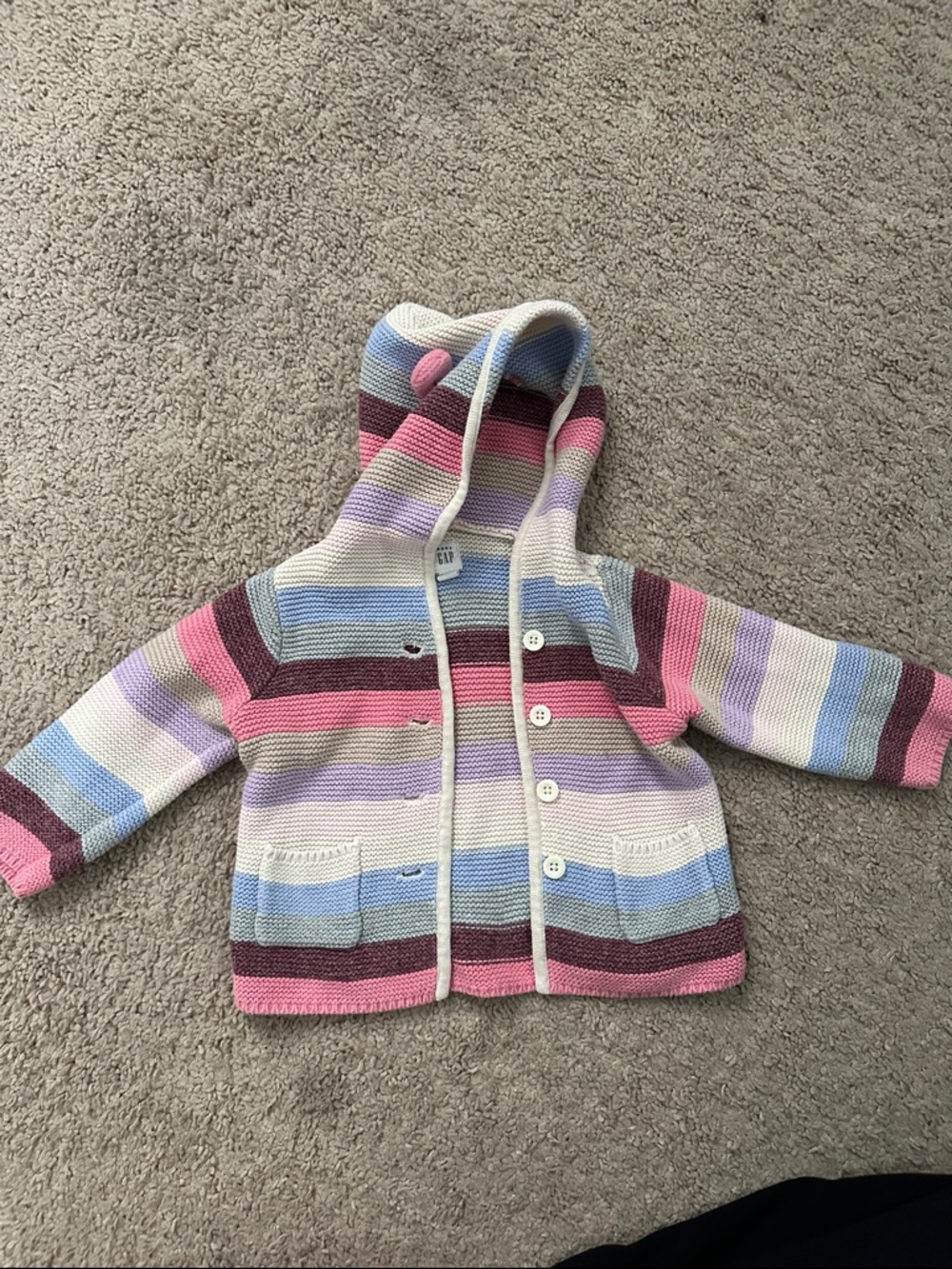 GAP Baby Hooded Sweater - Pink, Lavender, Blue, Cream, Tan Stripes 18-24mon